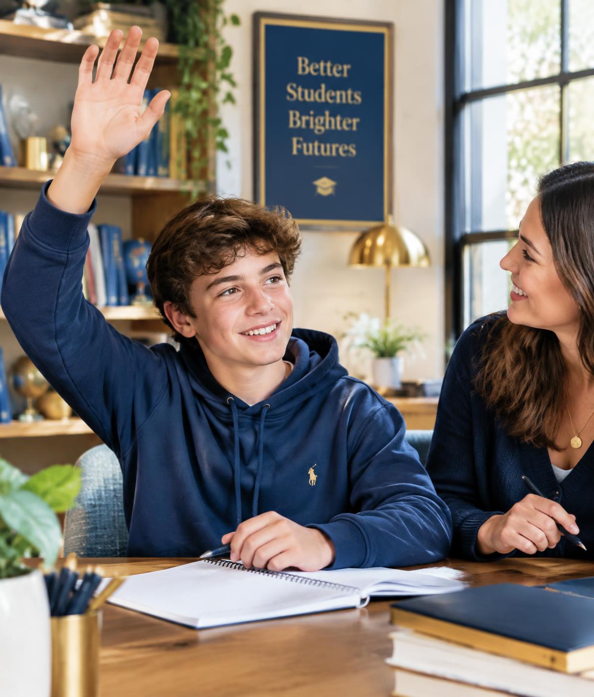 Schüler meldet sich motiviert im Nachhilfeunterricht